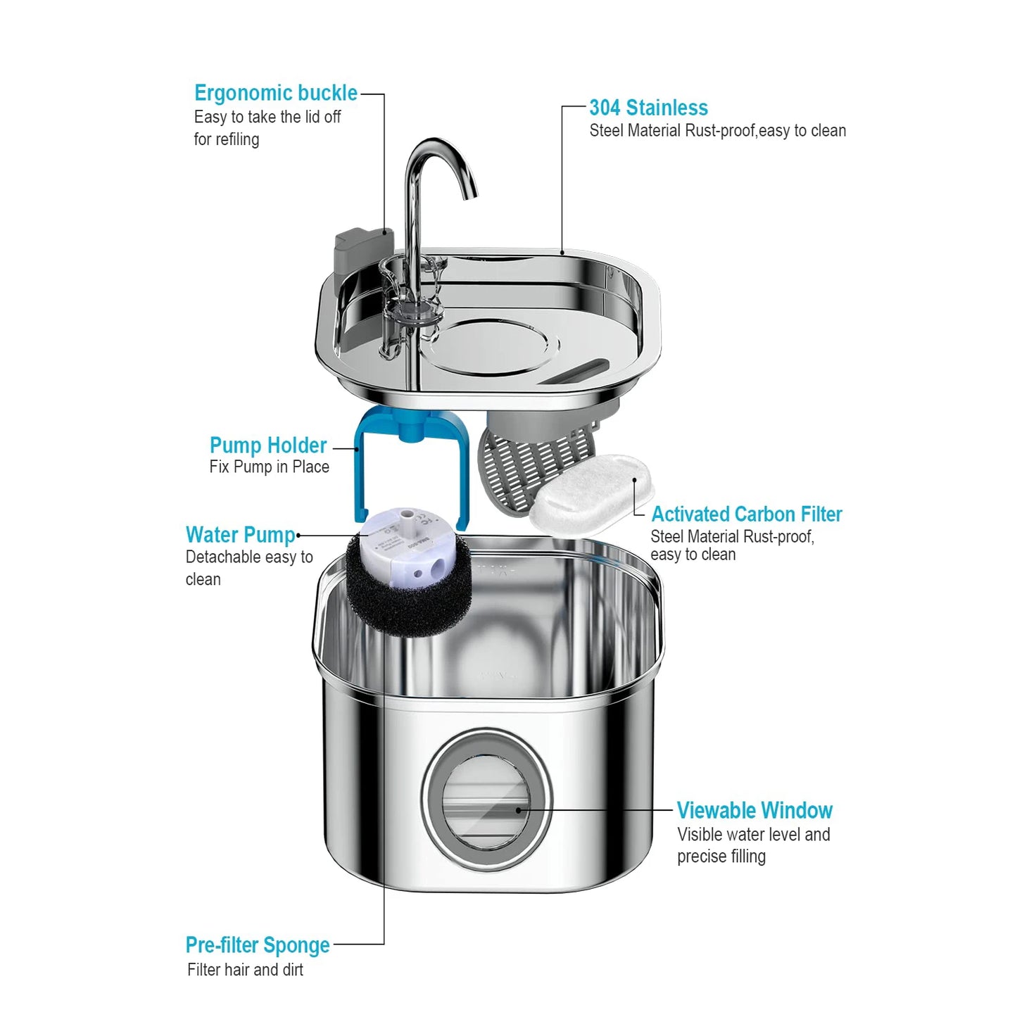3.2L Stainless Steel Pet Water Fountain