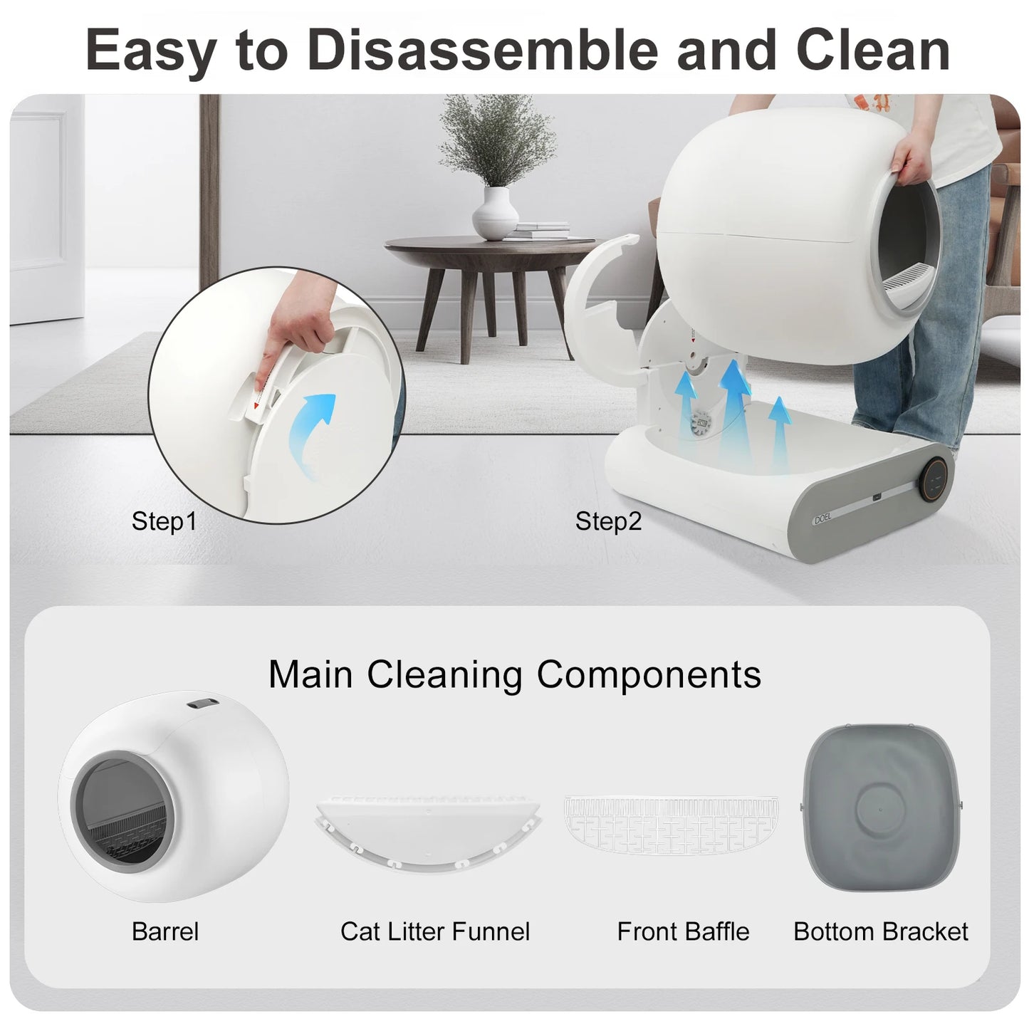 DOEL Self Cleaning Cat Litter Box 65L Automatic Cat Litter Box w/ Trash Bag & Litter Mat Smart Cat Toilet App Control 2.4G WiFi