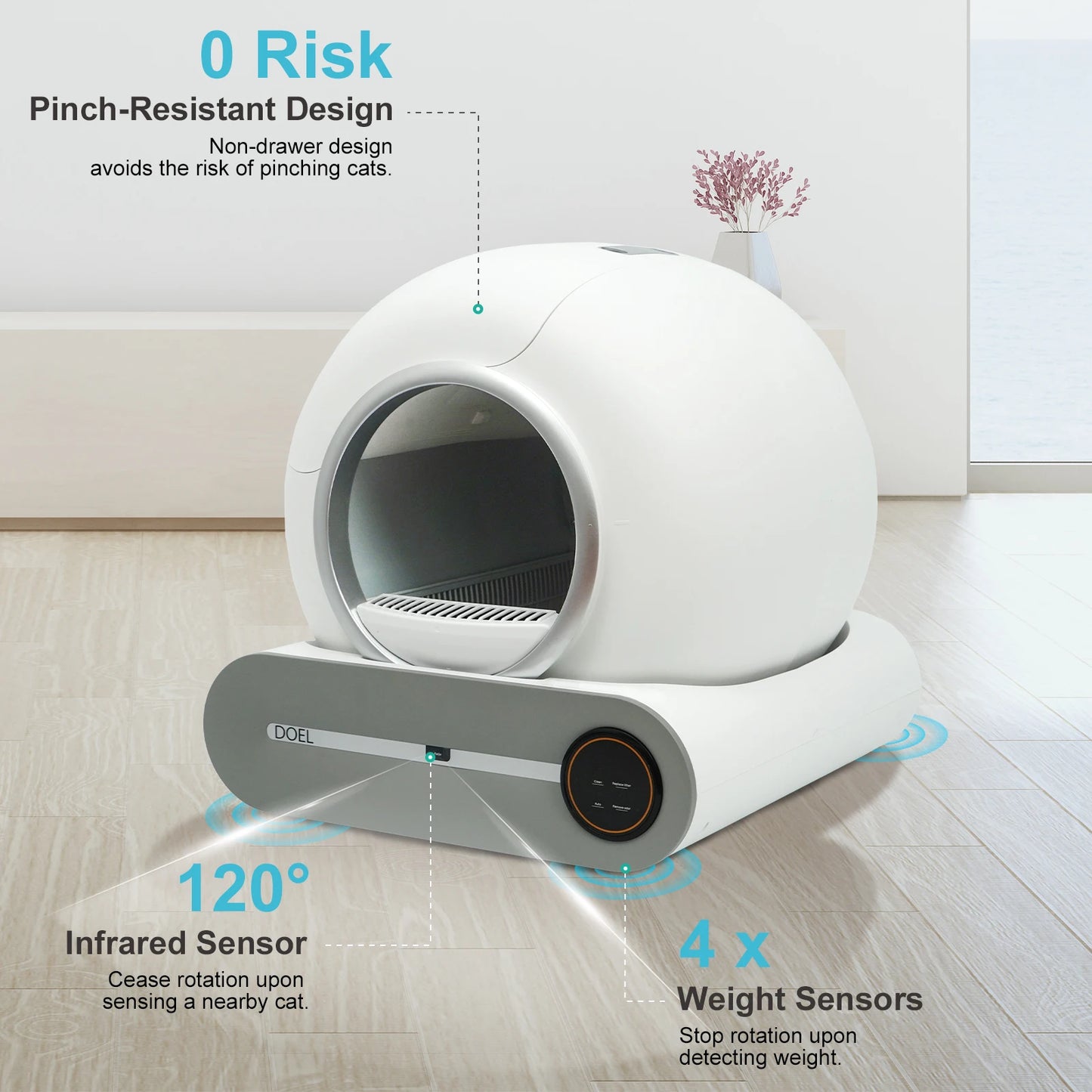 DOEL Self Cleaning Cat Litter Box 65L Automatic Cat Litter Box w/ Trash Bag & Litter Mat Smart Cat Toilet App Control 2.4G WiFi