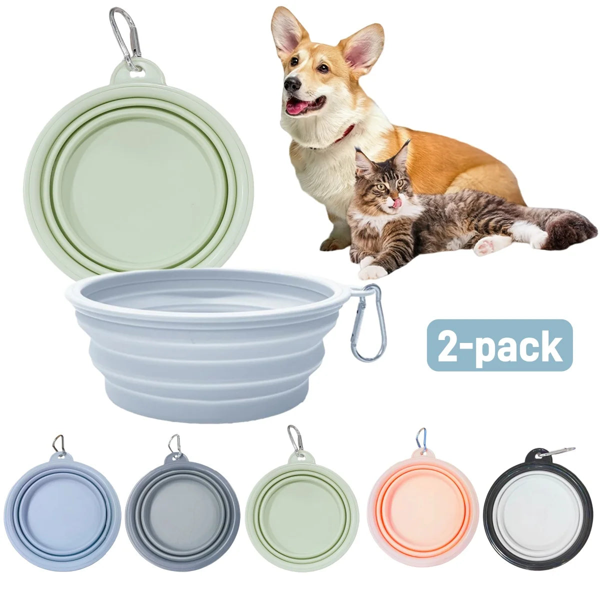2pcs Collapsible Silicone Pet Bowls