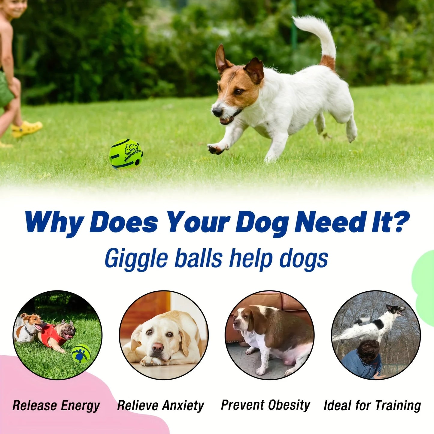 Squeaky Giggle Wobble Ball - Durable, Interactive Chew Toy for All Dog Breeds with Entertaining Sounds