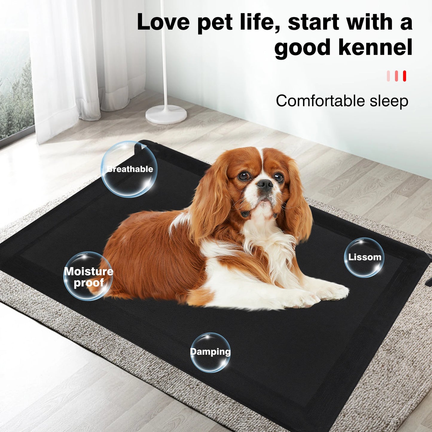 Lucn Anti-Slip Pet Hammock Bed Breathable Mesh Waterproof Raised Dog Cot for Indoor Outdoor Camping Travel Washable Durable