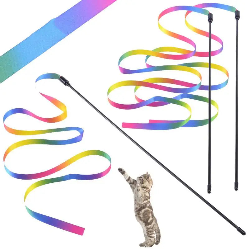 Rainbow Strips Cat Teaser Wand