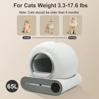 DOEL Self Cleaning Cat Litter Box 65L Automatic Cat Litter Box w/ Trash Bag & Litter Mat Smart Cat Toilet App Control 2.4G WiFi