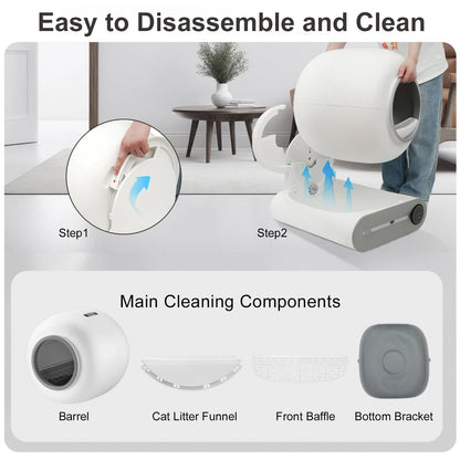 DOEL Self Cleaning Cat Litter Box 65L Automatic Cat Litter Box w/ Trash Bag & Litter Mat Smart Cat Toilet App Control 2.4G WiFi