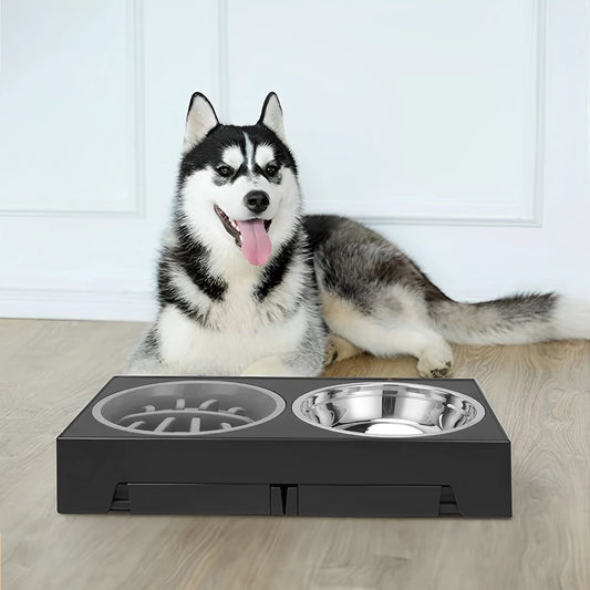 Voltsify 5-Level Adjustable Elevated Dog Feeder with 2 Bowls & Foldable ABS Stand